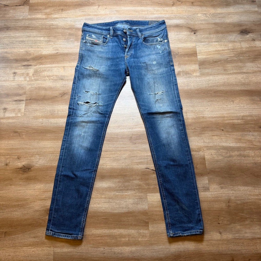 Diesel Sleenker-X Jeans Mens 32x30 Blue Distressed Skinny Stretch Denim 009DK